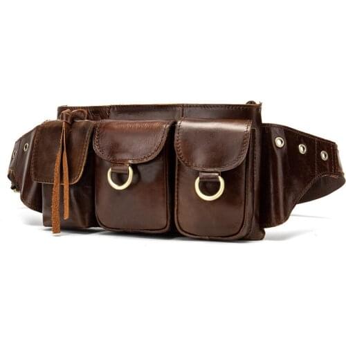 Retro Fanny Pack Genuine Leather Money Belt Bag Men Purse Teenagers Travel Wallet Belt Male Waist Bags Cigarette Case for Phone