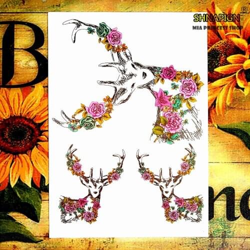 SHNAPIGN Sexy Deer Temporary Tattoo Body Art Flash Tattoo Stickers 12*20cm Waterproof Henna Tato Styling Home Decor Wall Sticker
