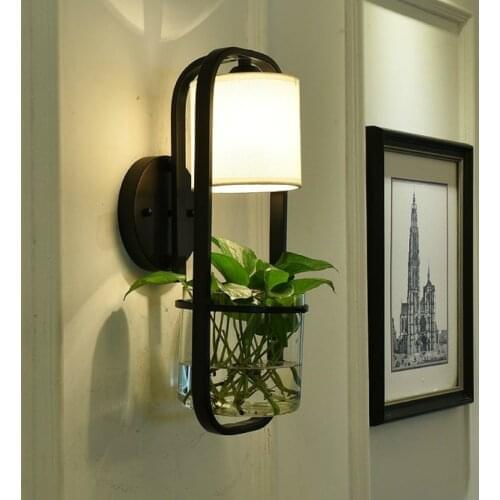 Modern American Glass Wall Lamp Iron Garden Bedroom Living Room Dining Hall Corridor Bedside E14 Plant Wall Lamp LB010911