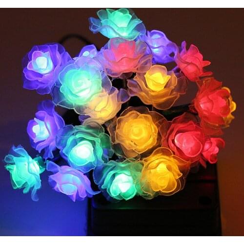 Battery Operated Romantic Rose Flower Fairy String Light Christmas Garland Valentines Day Party Wedding Decoration Luminaria