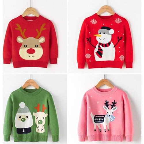Girls Sweater 2021 Winter Autumn Kids Clothes Baby Girl Boys Knitted Sweater Christmas Children Cartoon Print Warm Pullover Tops