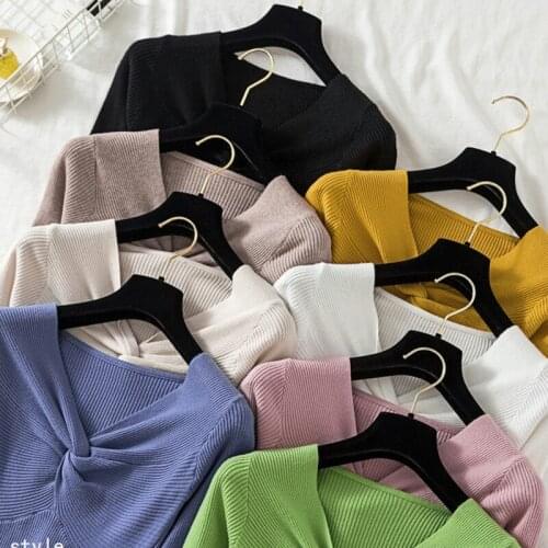 2021 Fall Sexy V-Neck Knitted Women Sweater Winter Long Sleeve Pullover Sueters De Mujer Solid Slim Elasticity Soft Pull Femme