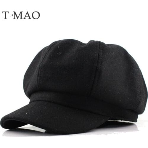 T-MAO Women Girl Beret Wool Winter Beanie Hat Mens Caps Vintage Plain Beret Hats Solid Color Elegant Lady Winter Caps