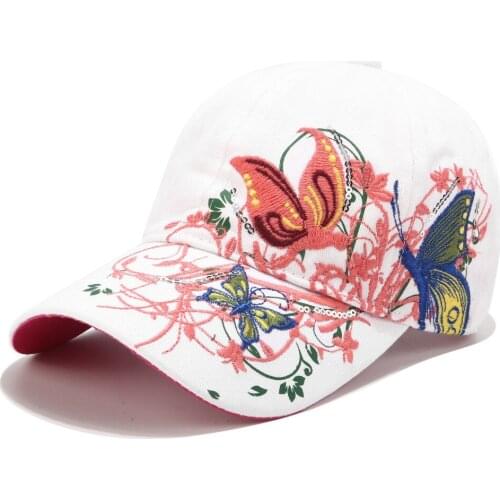 Japan South Korea Sequined Baseball Cap Butterfly Embroidery Trend Fashion Wild Female Cap Travel Sports Sun Hat Wholesale 2021