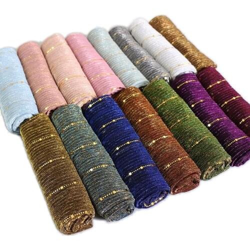 Women Glitter Stripe Muslim Scarves Lurex Crinkled Hijabs Long Shawl And Wraps foulard femme musulman Islamic Headscarf Clothing