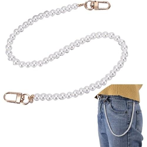 Women Cute Pear Pant Chain Belt Female Jeans Pearl Chain For Pants Ring Clip Keyring Trendy Jewelry Fashion