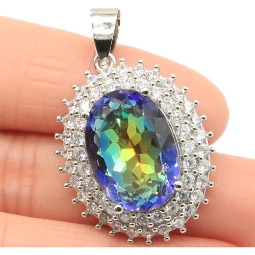 41x31mm Gorgeous Created Violet Tanzanite Smokey Topaz Womans Silver Pendant Drop Shipping