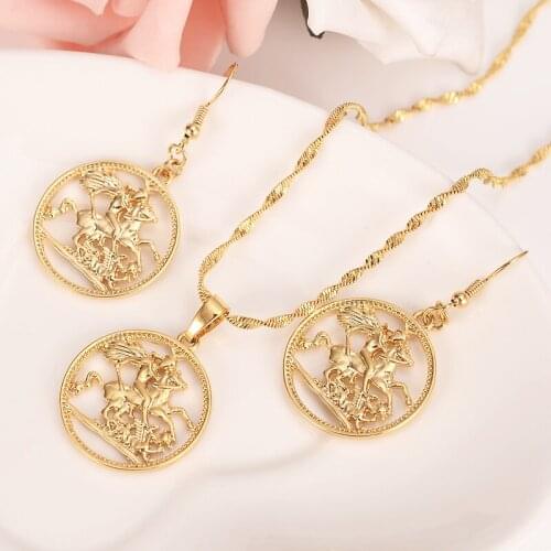 Gold coin pendant necklace earring for women men gold jewellery sets horse knight coin jewelery party jewelry gifts girls