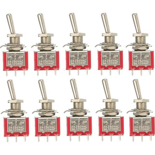 10pcs Red Toggle Switch DPDT On-Off-On 6 PINs 3 Position 5A 120Vac /2A 250Vac COD