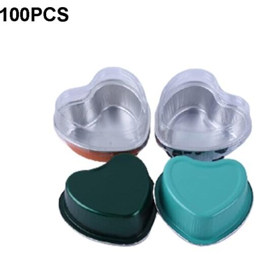 100pcs Mini Heart Shape Aluminum Foil Dessert Cup Disposable Food Cup Pudding Mousse Jelly Container Muffin Cupcake Baking Mold