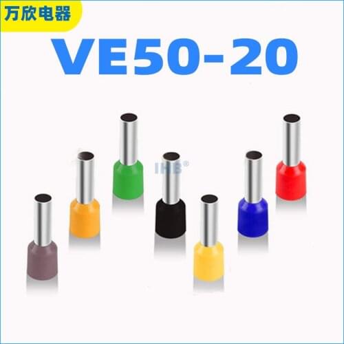 100pcs E50-20 Tubular Wire Cold Pressure Connector Electrical Terminals Cable Crimps Wire Ferrules VE50-20