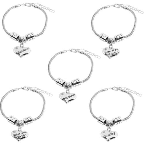 16 Styles Heart Charm Bracelets Adorable Father/Mother Of The Bride/Groom Daddy Sister Bracelet Best Family Wedding Jewelry Gift