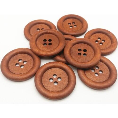 20pcs 40mm Large Wooden 4 Holes Round Brown Buttons Sewing Accessories Embellishments Crafts Scrapbooking