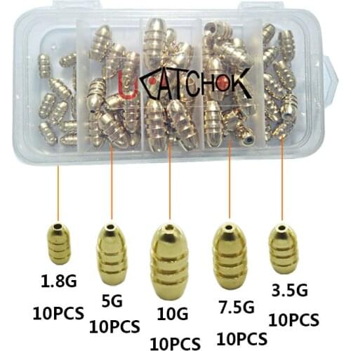 50pcs /pack Copper pendant weight combo copper material bullet head profile fishing sinker accessories 1.8g/3.5g/5g /7g/10g