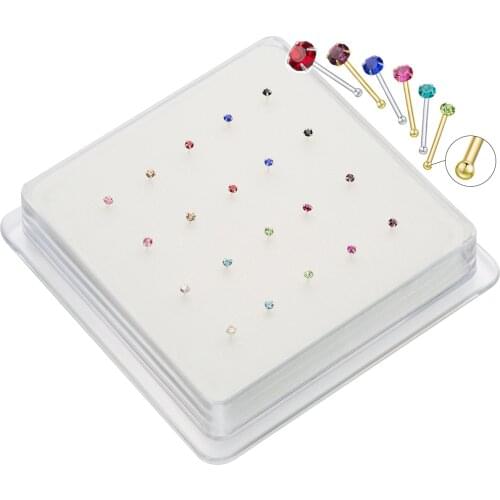 1Pack (20pcs) 925 Sterling Silver Nose Stud With Crystal Wholesale Mixed Color clear color simple type fine jewelry