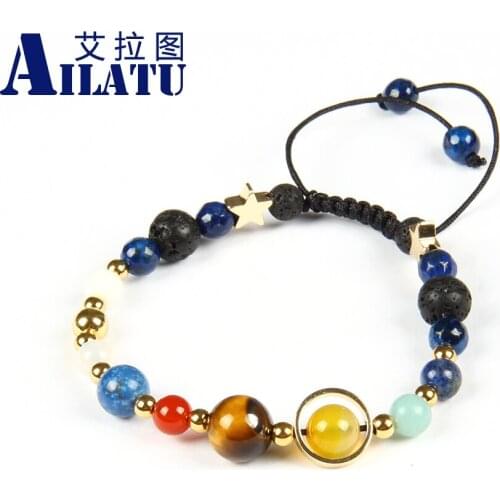 Ailatu Universe Galaxy the Eight Planets in the Solar System Guardian Star Macrame Bracelet with All Natural Stone Beads