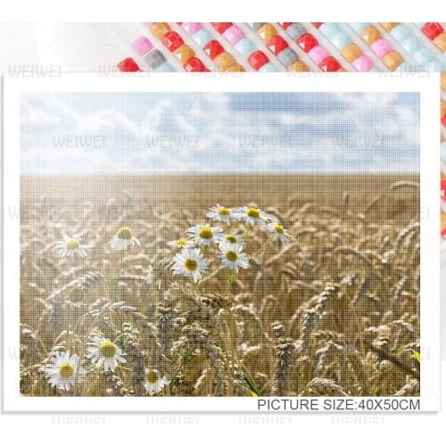 Wheat Ear Under Sun Diamond Painting Wild Chrysanthemum Wall Picture Handmade Paste Drill Embroidery DIY Home Decoration Poster