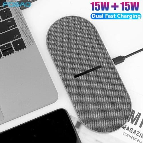 FDGAO 2 in 1 Dual Qi Wireless Charger For iPhone 12 11 XS XR X 8 Airpods Pro 30W Fast Induction Charging Pad for Samsung S20 S10