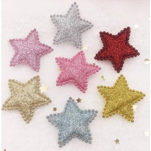 Glitter Padded bepowder Fabric Mix 35mm Star Applique Wedding Making children Hair Clip Accessories DIY Craft Supplies SE173