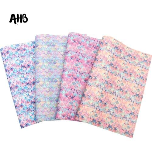 AHB Glitter Leather Sheets Shiny Mermaid Flower Pattern For Sewing DIY Hair Bows Bags Handmade Patchwork Crafts Decor Materials