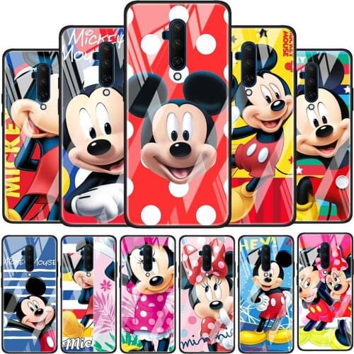 Cute Mickey Disney Mouse Glossy Protection Cover for OnePlus 9R 9 8T 8 7T 7 Pro Nord Z 5G Luxury Tempered Glass Phone Case