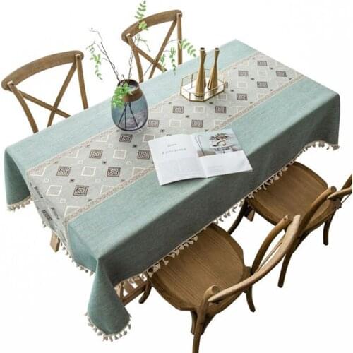 Modern Cotton Linen Table Cloth Rectangle Dust-Proof Tablecloth Stitching Tassel Embroidered Tablecloth for Kitchen Dining