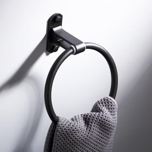 Black Towel Ring Wall Mounted Space Aluminum Bathroom Towel Holder Shower Round Rack Bath Accessories Hardware