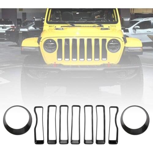Black Front Grill Insert Headlight Bezel Trim Covers forJeep Wrangler JL