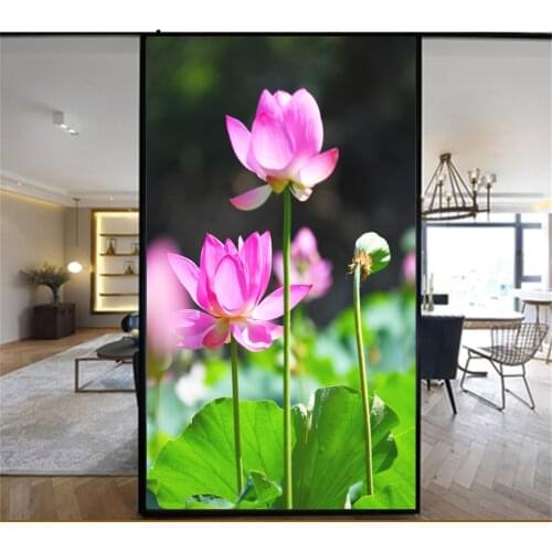 Privacy Windows Film Decorative Beautiful Lotus Stained Glass Window Stickers No Glue Static Cling Frosted Window Cling