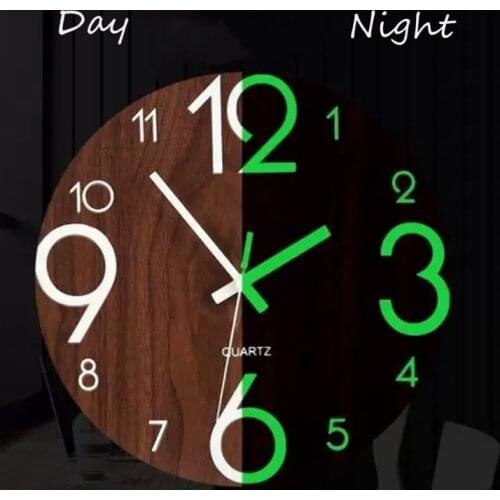 Wooden Wall Clock Luminous Number Hanging Clocks Quiet Dark Glowing WallClocks Modern Watches Decoration For Living Room