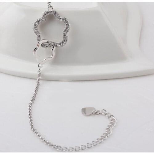 Elegant Silver Color Copper Metal Flower Shape with Clear CZ Bracelet for Women Jewelry Gift