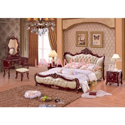 Europe and America Genuine leather bed frame Modern Soft Beds Home Bedroom Furniture cama muebles de dormitorio / camas quarto