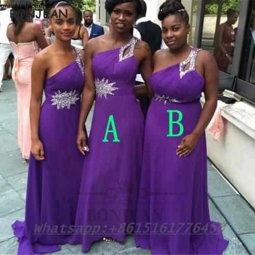 Purple Bridesmaid Dresses 2021 A Line One Shoulder Floor Length Chiffon African Bridesmaid Dress Plus Size for Women Wedding