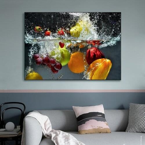 Canvas Painting Wall Art Poster Fresh Fruit and Vegetables In Water Posters and Prints Wall Picture for Kitchen Room Decoration