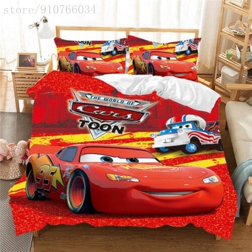 Red Lightning McQueen Car Bedding Set for Kids Bedroom Decor King Quilt Duvet Cover Set Single Bed Sheet Boy Home Children Linen