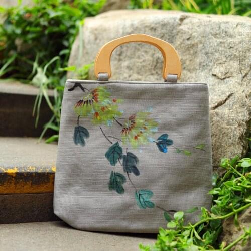 Summer new style Chinese style cotton and linen bag female handbag literary simple large-capacity hand-painted bag with Hanfu