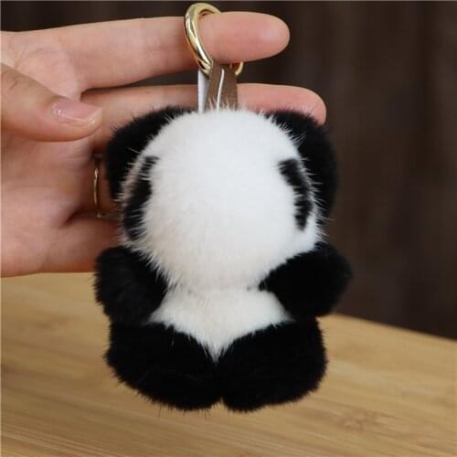 Mink Fur Panda Doll Pendant Bag Hanging Car Key Chain Accessories Plush Mini Panda Cute Doll Gift