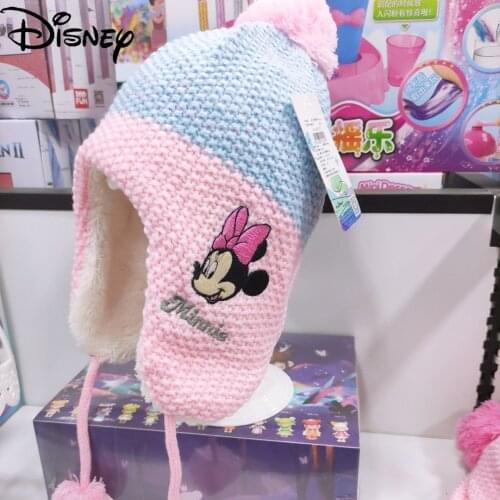 Disney autumn and winter fashion new 2021 cartoon Minnie baby ear caps simple and comfortable plus velvet childrens warm hat