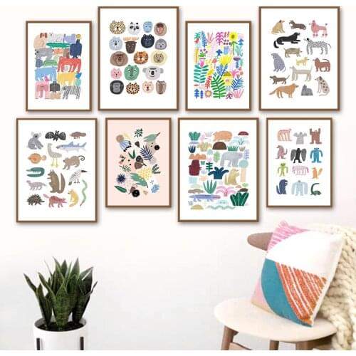 Cartoon Lion Tiger Koala Palm Forest Zoo Animal Wall Art Canvas Painting Nordic Posters And Prints Wall Pictures Kids Room Decor