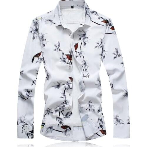 Large size mans 2018 spring new mens floral long-sleeved shirt fashion urban handsome fat brother shirts male clothing