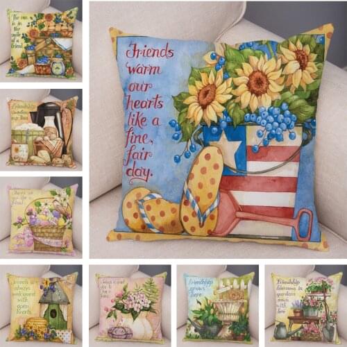 Watercolor Flower Teapot Pillow Case Decor Floral Plant Cushion Cover for Sofa Home Car Super Soft Plush Pillowcase 45x45cm