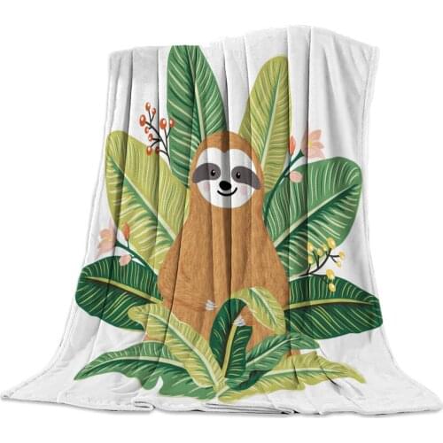 Blanket Sloth Leaves Cute Animal Cartoon Tropical Forest Hawaiian Forests Flannel Blanket Soft Throw Sofa Bed Travel Blankets