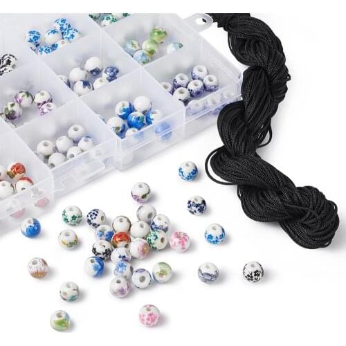 1Set DIY Jewelry Kits with 8mm Printed Porcelain Beads 1mm Round Nylon Cord Thread for Jewelry Making Beading Bracelet Handmade