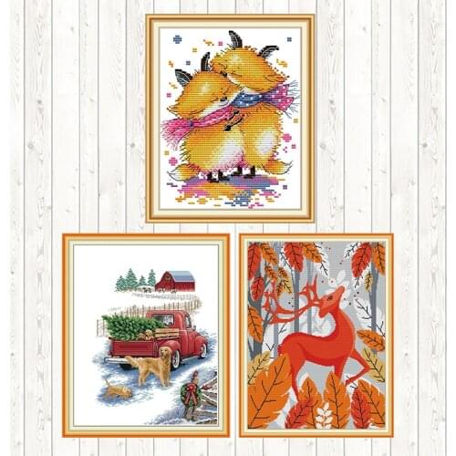 Winter Trip Printing Pattern DIY Needlework Kits Embroidery Kit Deer King Painting Count Cross Stitch Fabric Handmade Home Decor