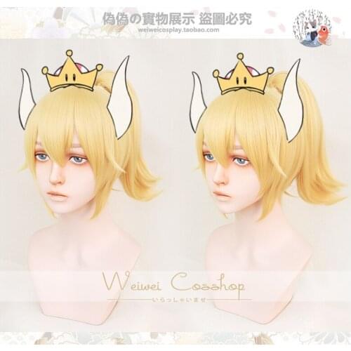 Anime Princess Bowsette Cosplay Wig Golden Super Mario Peach Koopa Bowser Role Playing Adult Synthetic Hair + Wig Cap