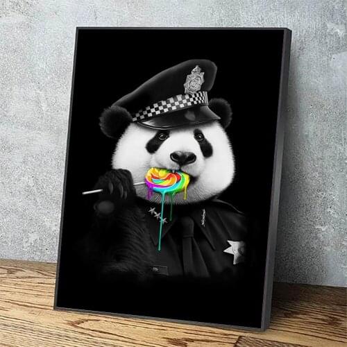 Canvas Printed Animal Panda Cute Wall Art Poster Painting Lollipop Black Modern Home Decor Modular Picture Frame For Living Room