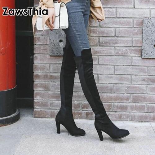 ZawsThia 2020 winter new lycra stretch fabric thigh boots high heels shoes woman over the knee high boots women overknee boots