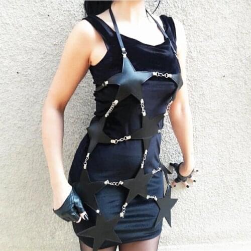 Sexy Women PU Leather Skirt Pentagram Straps Shaper Bondage Mini Hollow Belt Strap Dresss for Ladies Club Bodychain Harness