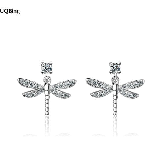 925 Sterling Silver CZ Zircon Dragonfly Wedding Stud Earrings Wholesale New Jewelry
