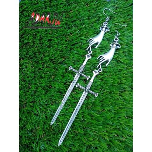 Tarot earrings large sword silver color hand statement gothic medieval witchy mystery new classics fashion women gift 2019